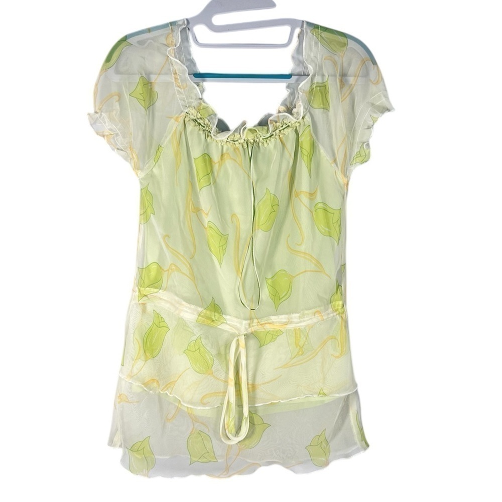 Vintage Y2K Fairycore Sheer Mesh Babydoll Tie Blouse Small